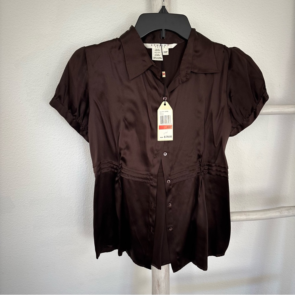 Studio M Dark Brown Short Sleeve Blouse